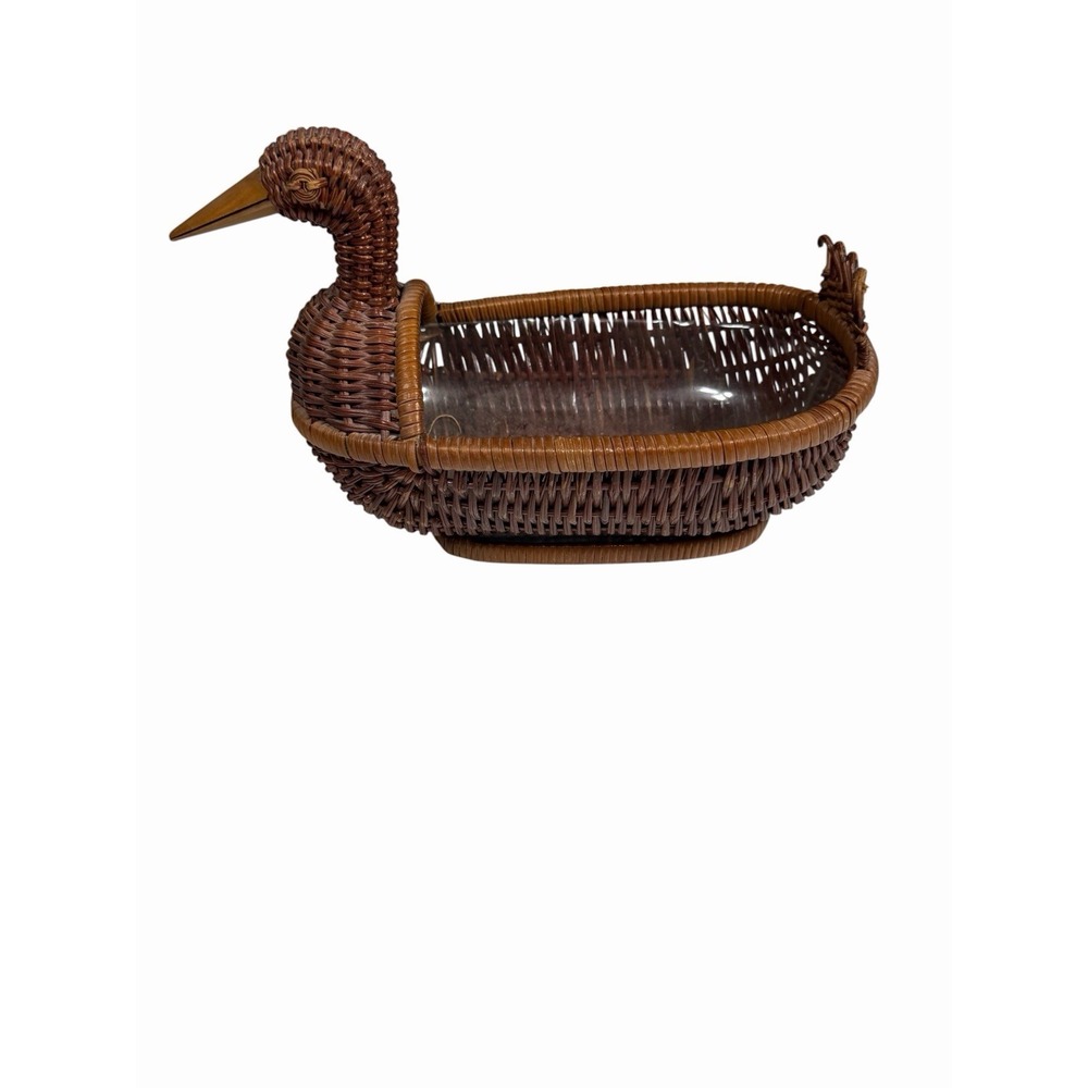 Vintage Duck Wicker Basket 5" x 9" x 6" Opening With Liner Cottagecore